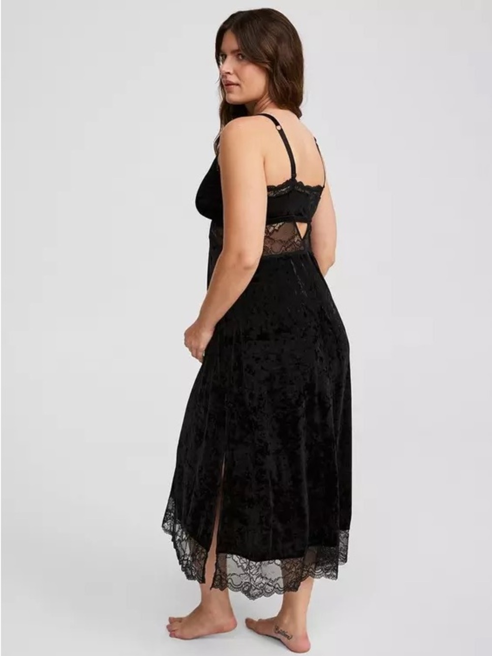 NWT Torrid Velour Lace Maxi Slip Dress Black Crushed Velvet Lingerie Nightgown 1 - Picture 2 of 13